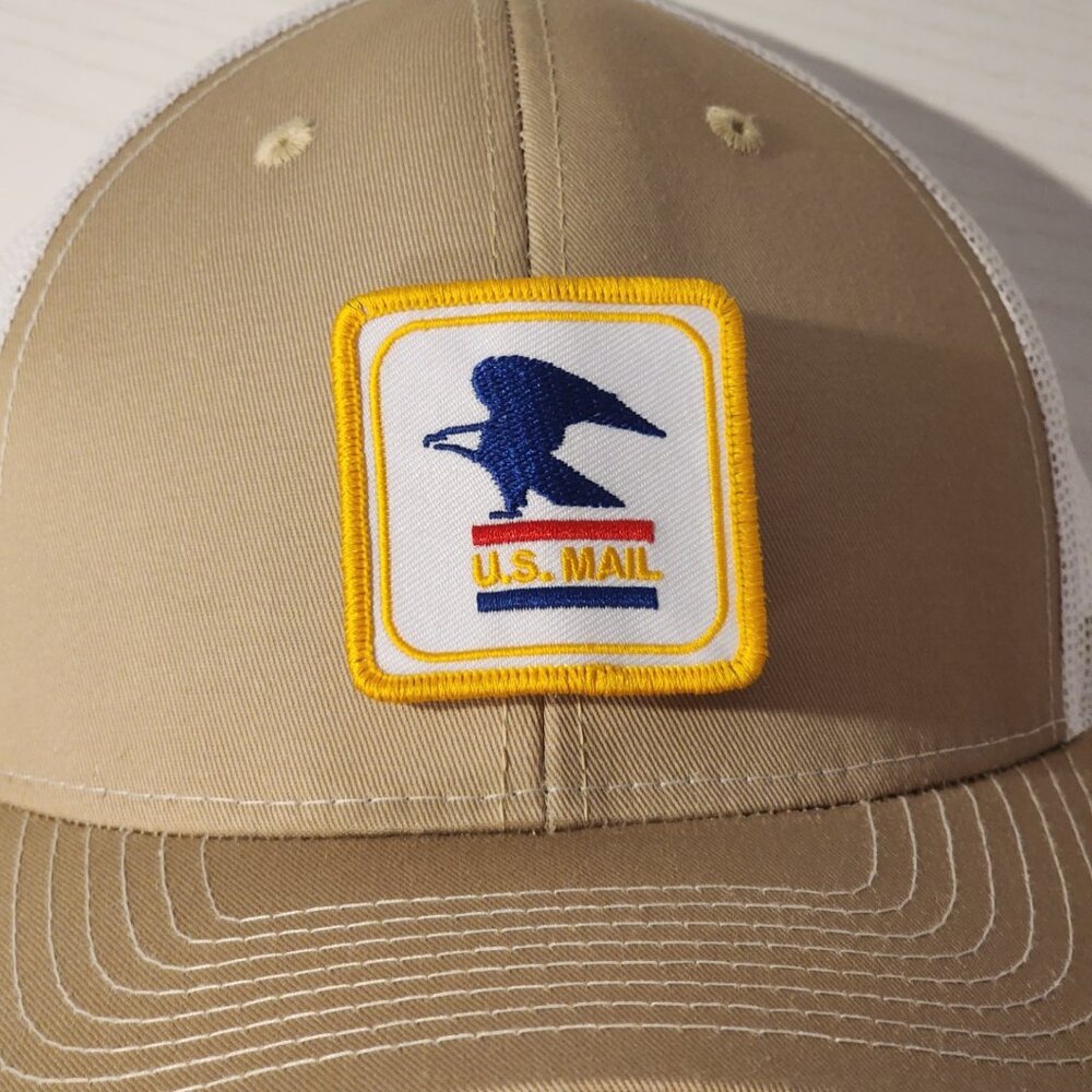U.S MAIL (USPS) Khaki/White Mesh Snapback Trucker Hat.